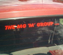 MG 'M' Group Sticker in red on an  MG Maestro