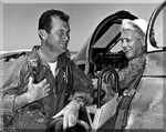 Cochran in her record-setting F-86, talking with Charles E. Yeager