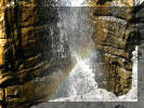 Rock, waterfall and rainbow at The Buttertubs