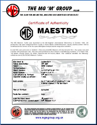 Tickford Certificate